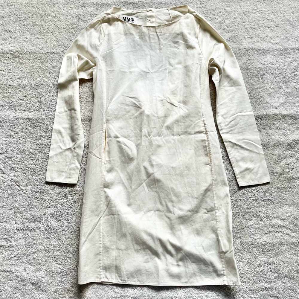 MAISON MARTIN MARGIELA NWT BOATNECK LONG SLEEVE DRAPED BACK DRESS W/ POCKETS - Picture 2 of 15
